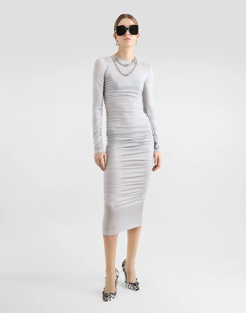 Draped wool jersey calf-length dress