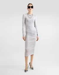 Draped wool jersey calf-length dress