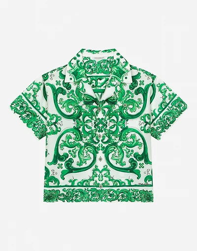 Twill shirt with green majolica print