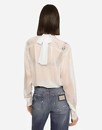 Chiffon and lace pussy-bow blouse