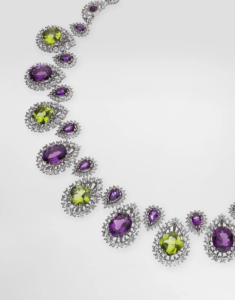 Eleganza Necklace 18-carat white gold, amethysts, peridots, and sapphires