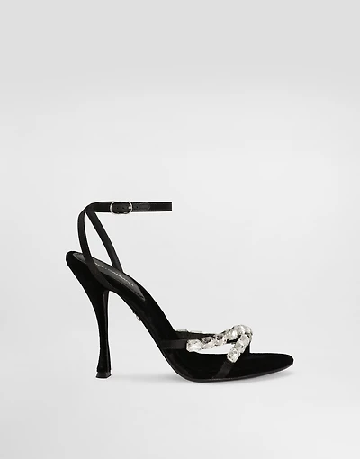 Satin sandals with gemstone embellishment