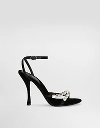 Satin sandals with gemstone embellishment