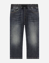 Blue wash stretch denim jeans