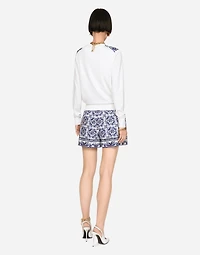 Majolica-print silk and twill cardigan