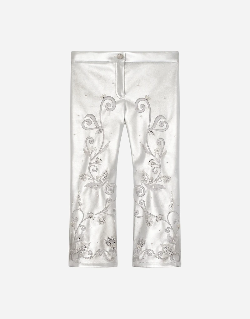 Foiled faux leather pants with embellishment