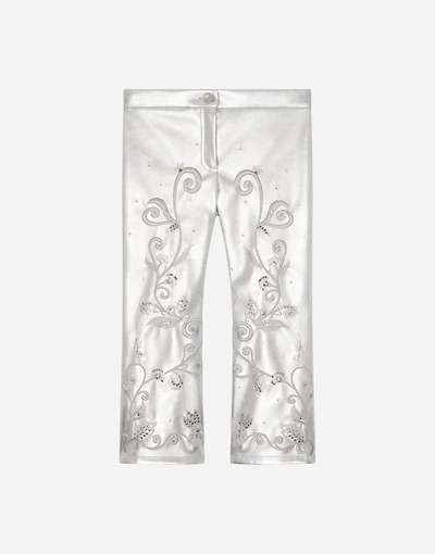 Foiled faux leather pants with embellishment