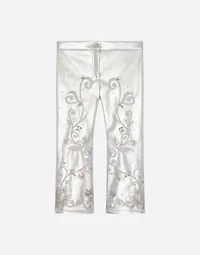 Foiled faux leather pants with embellishment
