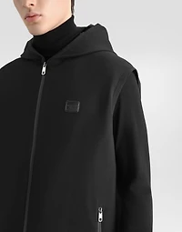 Technical fabric vest with hood