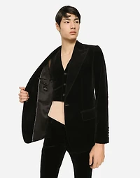 Single-breasted smooth velvet suit