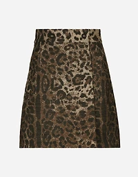Short wool skirt with jacquard leopard design