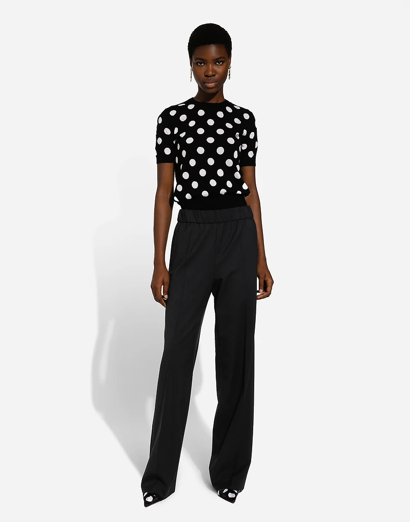Flared stretch wool twill pants