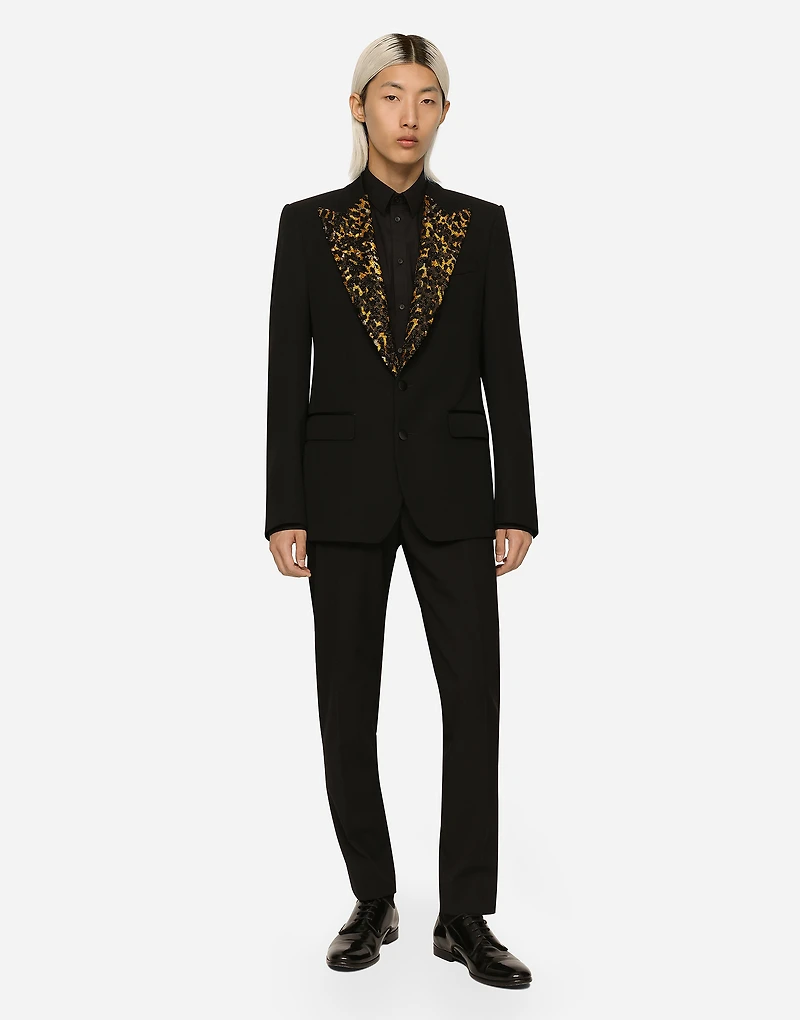 Stretch wool fabric Sicilia-fit tuxedo jacket