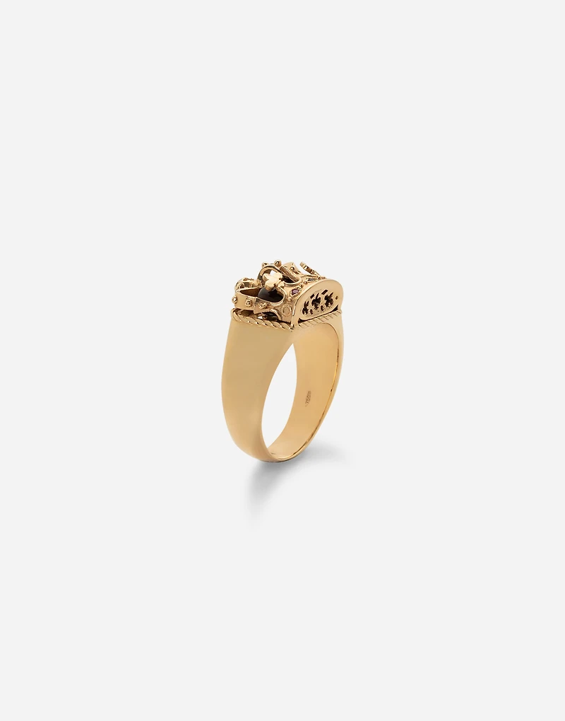 Royal Ring 18-carat yellow gold, tiger iron, rubies, and blue sapphire