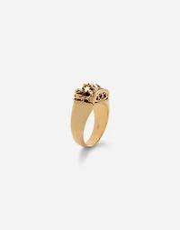 Royal Ring 18-carat yellow gold, tiger iron, rubies, and blue sapphire