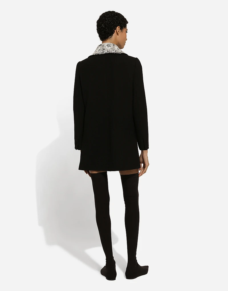 Short wool coat with lace details