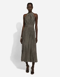Pleated jersey lurex calf-length dress