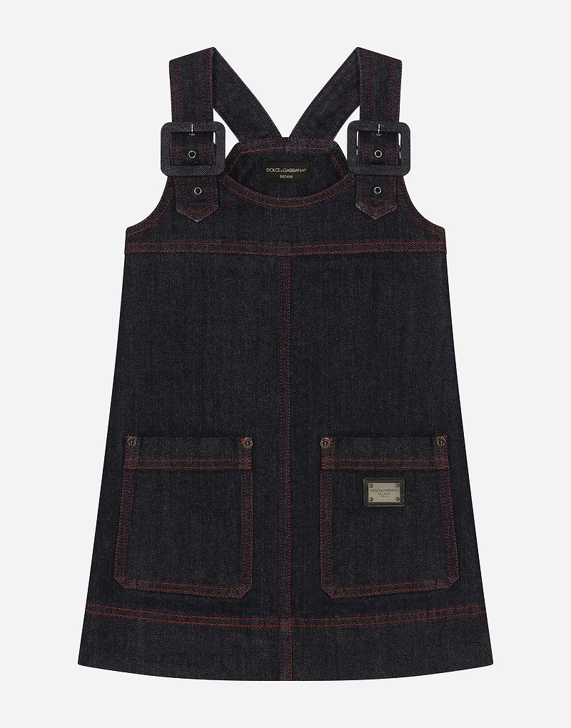 Denim dress with branded tag