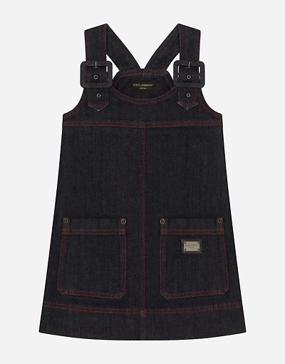 Denim dress with branded tag