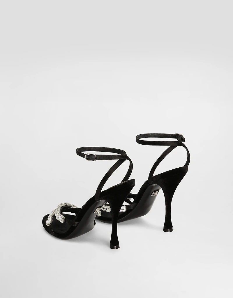 Satin sandals with gemstone embellishment