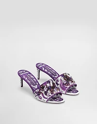 Brocade mules with jewel embroidery