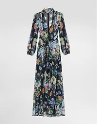 Long floral-print chiffon dress