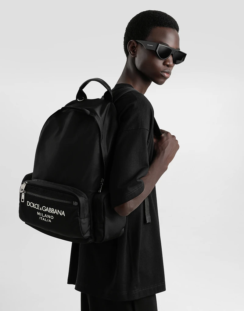 Nylon backpack with rubberized logo