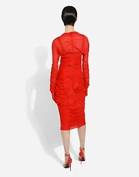 Tulle draped calf-length dress