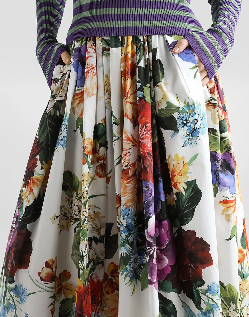 Bouquet flower-print wide skirt