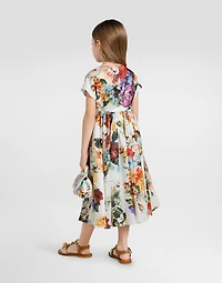 Flower-print short-sleeved organza dress