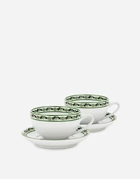 Set 2 Porcelain Teacups with Saucers