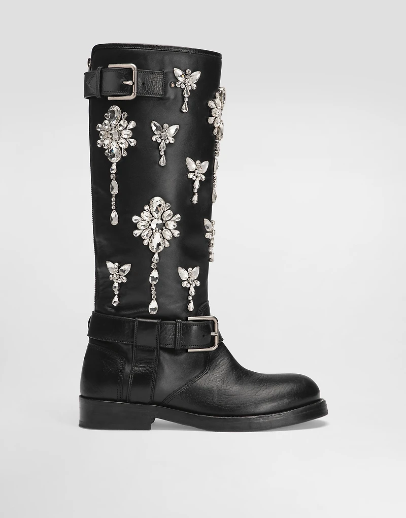 Horse leather boots with crystal embroidery