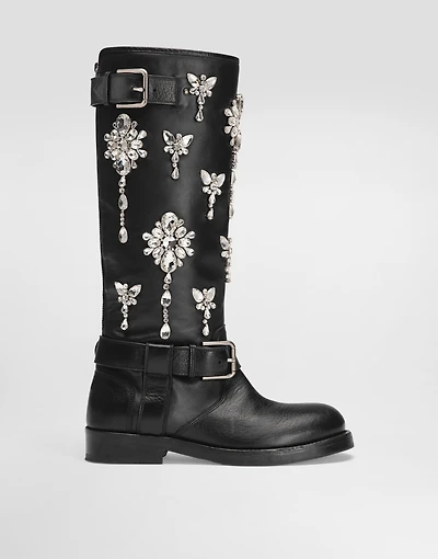 Horse leather boots with crystal embroidery