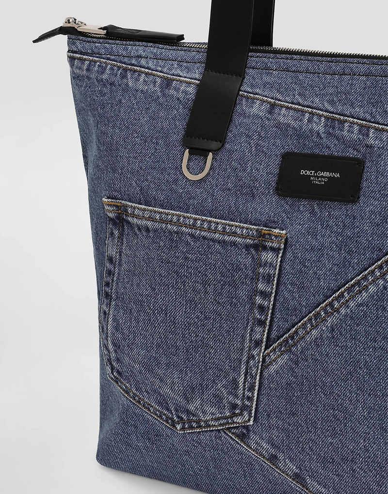 Medium shopper in patchwork denim