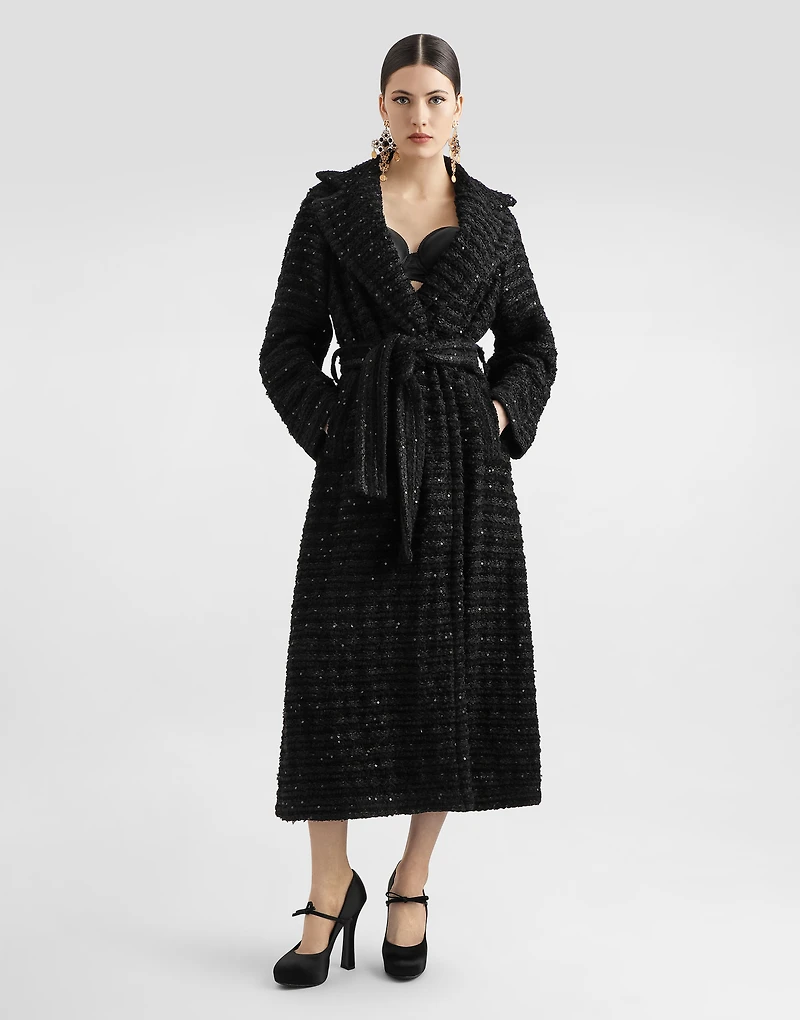 Tweed coat with micro-sequin embellishment