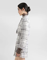 Short check lurex raschel tweed jacket