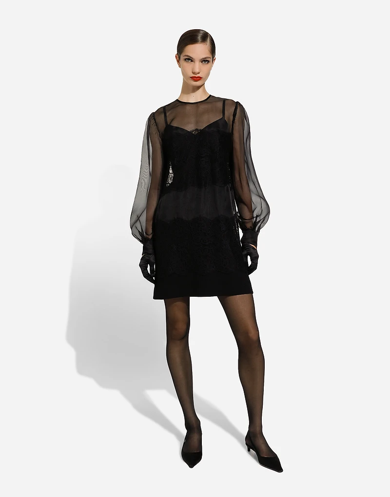 Short organza dress with lace inlay
