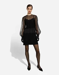 Short organza dress with lace inlay