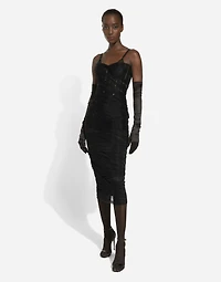 Tulle calf-length corset dress with draping