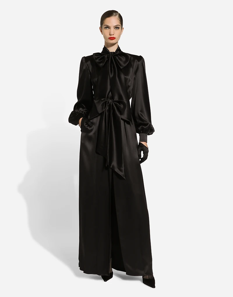 Long silk satin dress with front slit