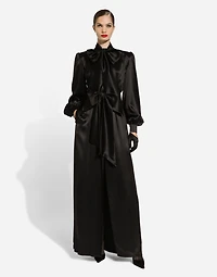 Long silk satin dress with front slit