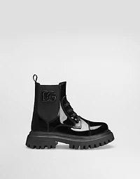 Patent leather ankle boots with elastic