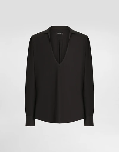 Long-sleeved V-neck shirt cotton poplin
