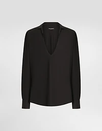 Long-sleeved V-neck shirt cotton poplin