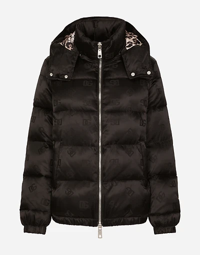 Satin jacquard down jacket with all-over DG logo