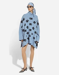 Wool turtle-neck poncho with DG logo inlay