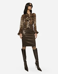 Leopard-print chiffon pussy-bow shirt