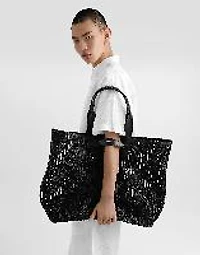 Woven mesh and calfskin shopper