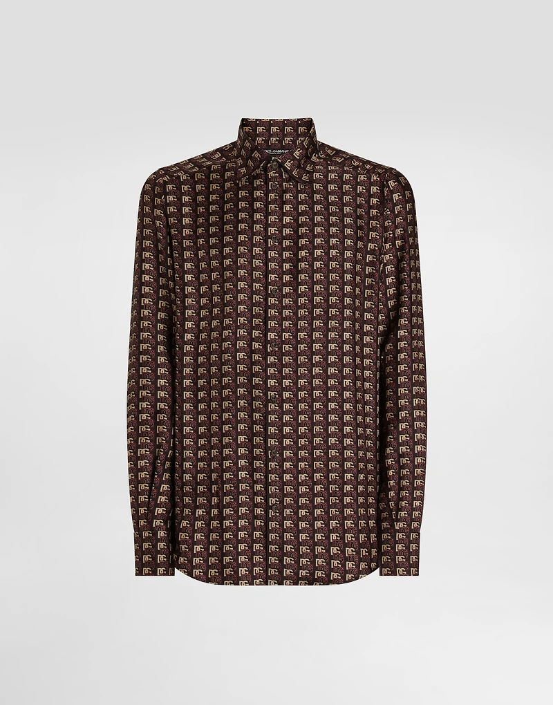 Printed silk twill martini shirt