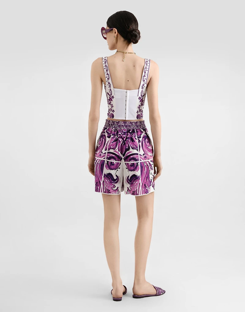 Majolica-print poplin bustier